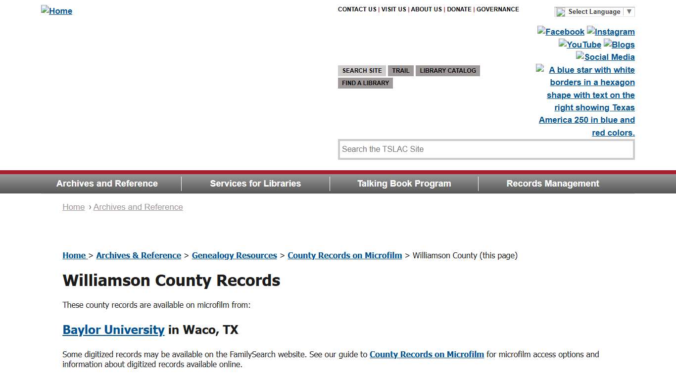 Williamson County Records Available on Microfilm from Baylor University Texas State Library