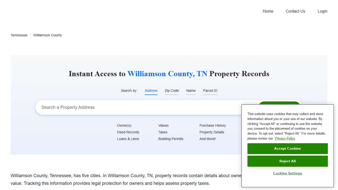 Williamson County, TN Property Records Owners, Deeds, Permits