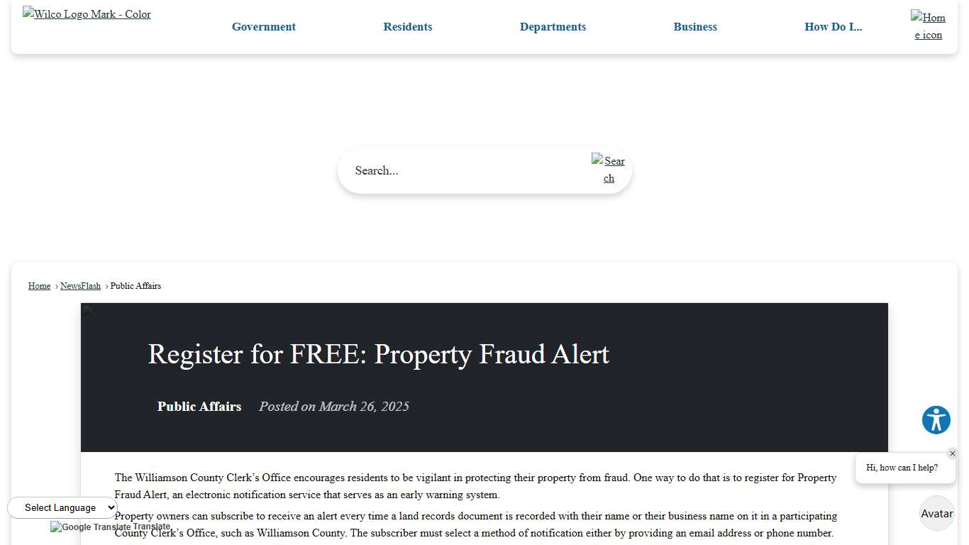 Register for FREE: Property Fraud Alert • Williamson County, TX